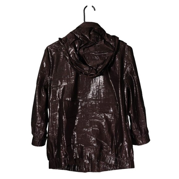 Chico's Women's Jacket Brown Waxed Full Zip Snap Button Hooded Bomber 1 US M/8 - Picture 2 of 12